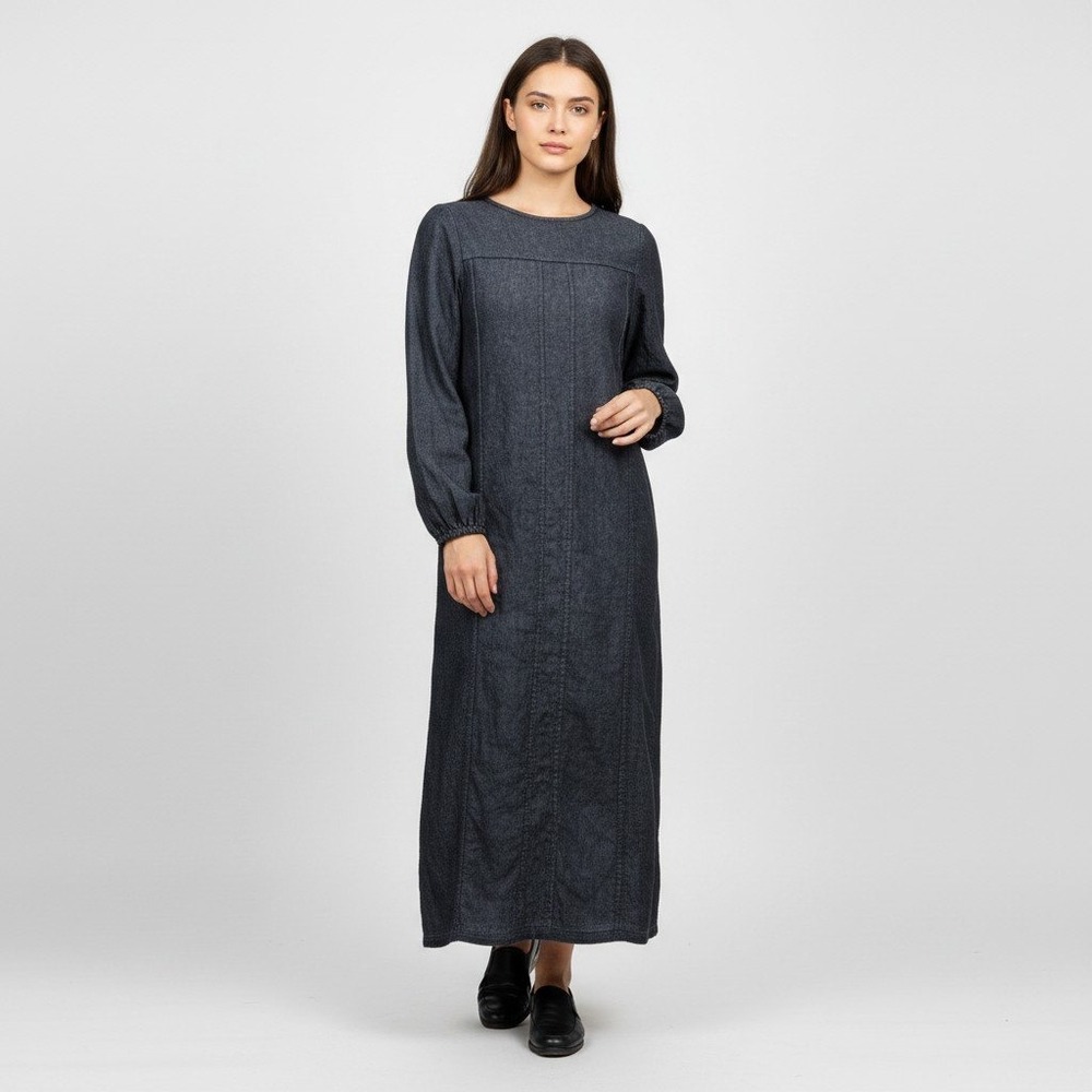 COS Womens Dark Wash Denim Long Sleeve Seamed Midi Dress Blue Size 2